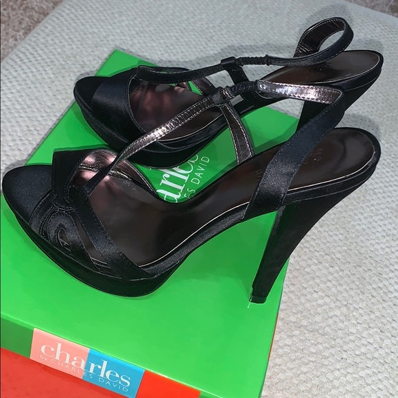 7 M 4” Charles David Strap black satin pumps - Picture 2 of 9